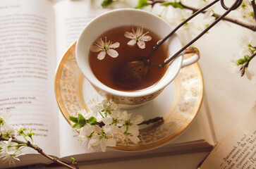 Cup of herbal tea with flower