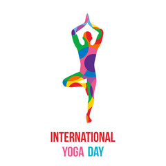 International Yoga day vector. Meditation Practice Yoga Colorful Fitness Concept.