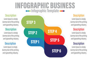 Six 6 Steps, Six 6 option Flat business presentation vector slide template with diagram chart
