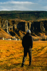 man walking in icelandic landscape