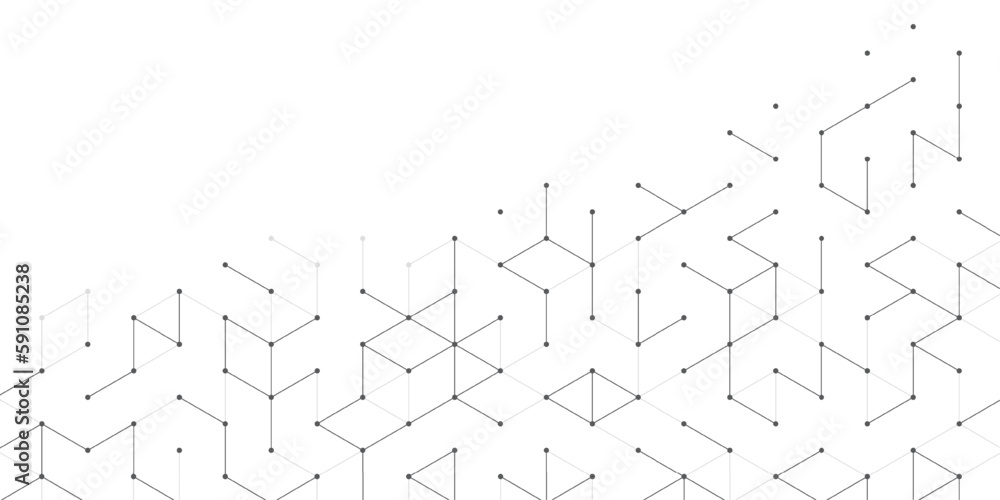 Aufkleber Modern technology vector illustration with square grid. Technology banner template cubes texture. Digital geometric abstraction with lines and dots