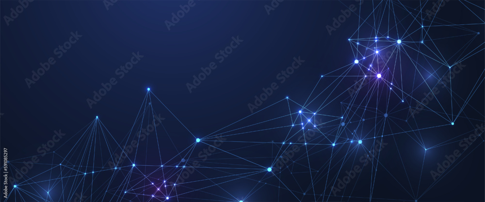 Fototapete Graphic abstract background communication. Perspective backdrop of depth. Big data complex. Minimal array with compounds lines and dots. Digital data visualization. Big data vector illustration