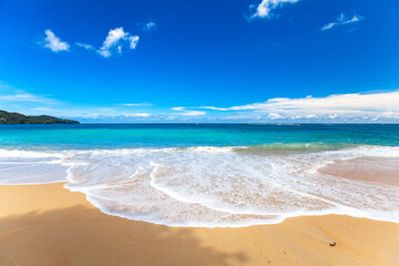 Beautiful tropical beach in phuket, thailand with blue sky.