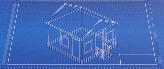 House plan on blueprint page.