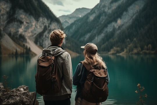 couple traveling in mountains and rivers,Generative AI