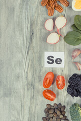 Healthy food containing natural selenium and other vitamins and minerals. Copy space for text