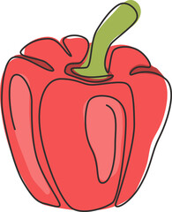 One continuous line drawing whole healthy organic paprika for plantation logo identity. Fresh bell pepper concept for fruit vegetable icon. Modern single line draw design vector graphic illustration