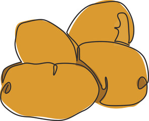 One single line drawing of whole healthy organic potatoes for farm logo identity. Fresh root vegetable concept for edible plant icon. Modern continuous line draw design vector graphic illustration