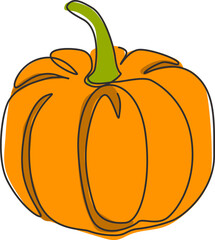 One continuous line drawing of whole round healthy organic pumpkin for orchard logo identity. Fresh autumn fruitage concept for fruit garden icon. Modern single line draw design vector illustration