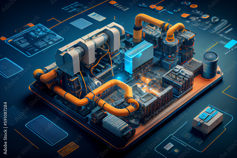 Poster industry 4.0 robot concept. machine maintenance, automation tools, robot arm at the factory.