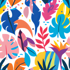 Modern colorful tropical floral pattern. Cute botanical abstract contemporary seamless pattern	