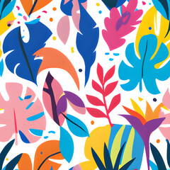 Fototapeta premium Modern colorful tropical floral pattern. Cute botanical abstract contemporary seamless pattern 