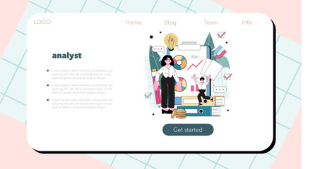 Business analyst web banner or landing page. Financial operation