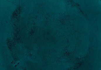 Dust scratches. Distressed texture. Worn overlay. Teal blue black particles grain defect on dark used grunge illustration abstract background.