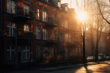 Fototapeta premium typical berlin apartment building in the sunrise created with Generative AI technology