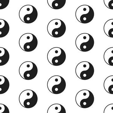 Yin yang symbols. Vector seamless pattern in black and white colors.