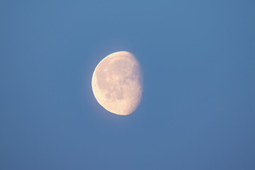 half moon is seen in a blue sky