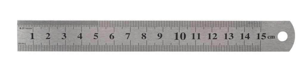 Gray metal ruler for precisely drawing isolated on white background