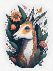 Stare Kangaroo with flower vector art, generative ai