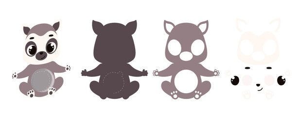 Cute lemur candy ornament. Layered paper decoration treat holder for dome. Hanger for sweets, candy for birthday, baby shower, halloween, christmas. Print, cut out, glue. Vector illustration