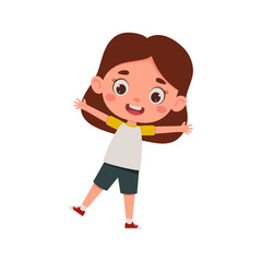 Cute cartoon little happy girl. Little schoolgirl character show facial expression. Vector illustration