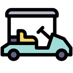 golf cart black outline filled color icon