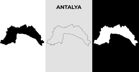 Obraz premium Map of Antalya, Turkey region outline silhouette vector illustration, scribble sketch City of Antalya map