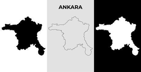 Map of Ankara, Turkey region outline silhouette vector illustration, scribble sketch City of Ankara map