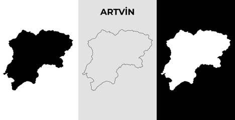 Map of Artvin, Turkey region outline silhouette vector illustration, scribble sketch City of Artvin map