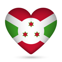 Burundi flag in heart shape. Vector illustration.