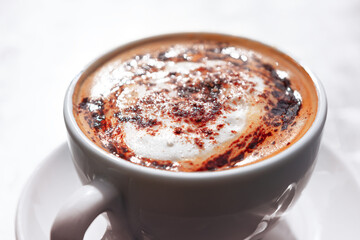 Cup of coffee at white background . Morning hot drink 