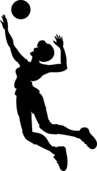 Volleyball player with the ball in a jump with her hands up. silhouette.