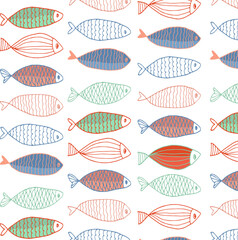 Pattern of multi-colored simple fish. Vector illustration.