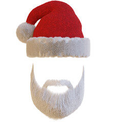 Santa Claus hat, beard and mustache. Faceless blank template on transparent png background