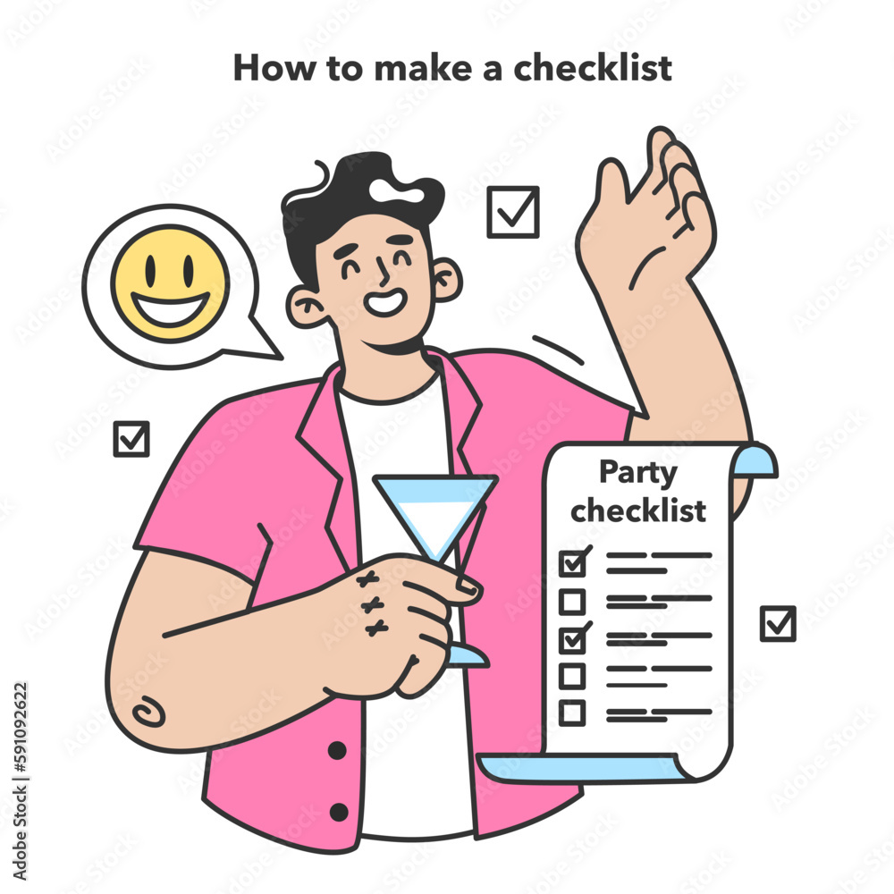 Poster checklist making concept. character planning the daily routine