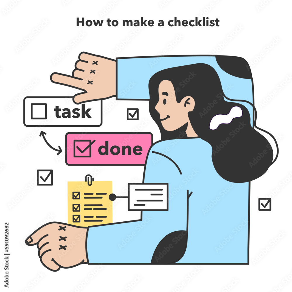 Poster checklist making concept. character planning the daily routine