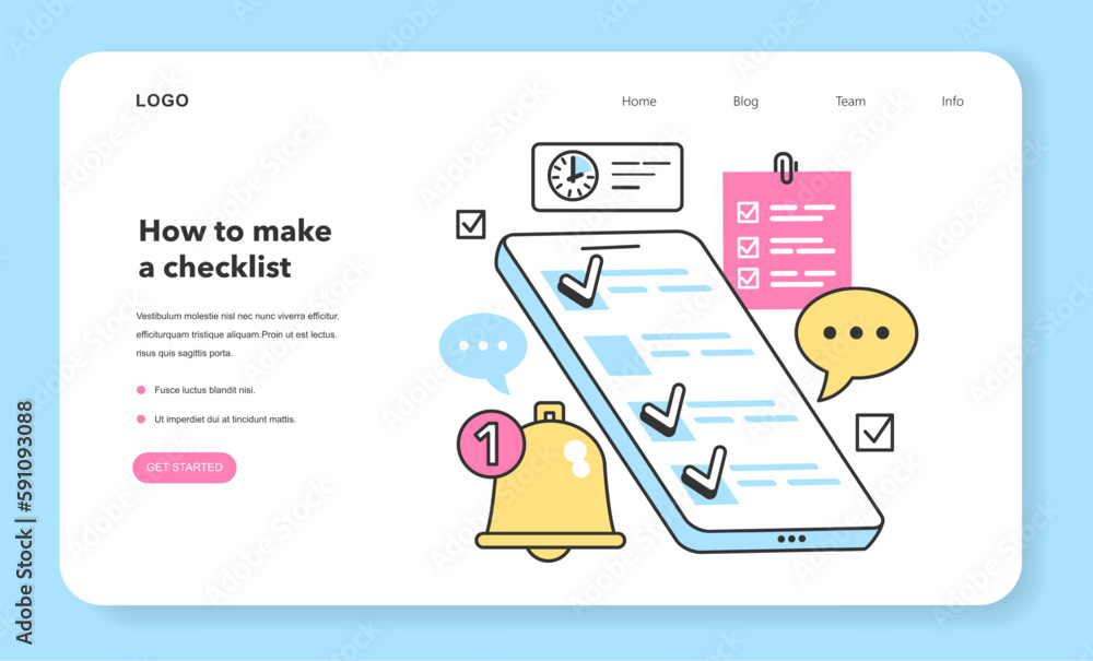Aufkleber checklist making web banner or landing page. planning the daily routine