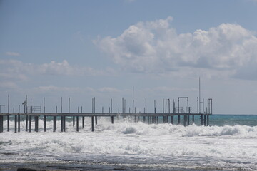 Storm on the beach on a cloudy day, minimalism, Alanya, Turkey, April 2023.