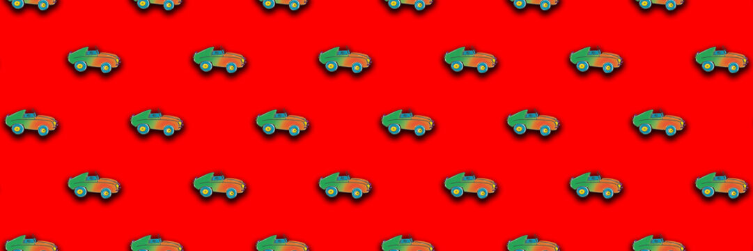 pattern with the image of a painted car. A template for superimposing something on top of something. Horizontal image. Banner for insertion into site.