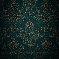 pattern with flowers, background, art deco, victorian, floral, green, gold, AI generated image, AI design, AI