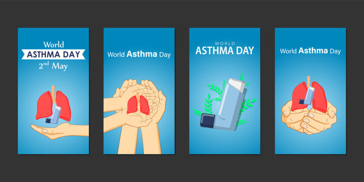 Vector illustration of World Asthma Day social media story feed set mockup template