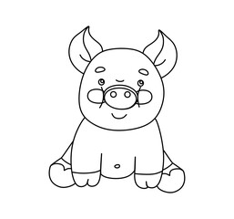 Pig Character Black and White Vector Illustration Coloring Book for Kids