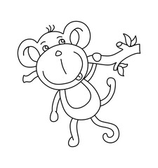 Monkey Character Black and White Vector Illustration Coloring Book for Kids