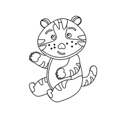 Tiger Character Black and White Vector Illustration Coloring Book for Kids