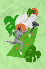 Creative collage of headless absurd wild animal running hurry fast speed squirrel leopard hunt find...