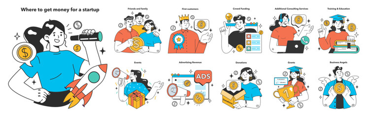Start up' financing set. Where you can get money for your startup.