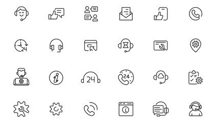 Service, support and help - thin line icon collection on white background  vector icon. Customer service icon set. Containing customer satisfied, assistance, experience. Solid icon collection.