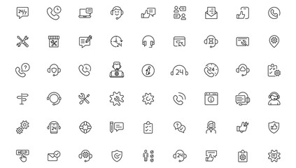 Service, support and help - thin line icon collection on white background  vector icon. Customer service icon set. Containing customer satisfied, assistance, experience, feedback, 