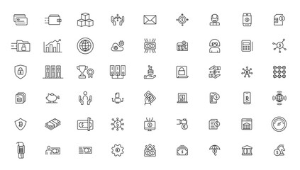 Fototapeta na wymiar Set of fintech modern icons. Simple line art style icons pack.fintech simple concept icons set. Contains such icons as finance, technology, blockchain, innovation and more, can be used for web