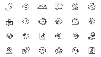 Service, support and help - thin line icon collection on white background  vector icon. Customer service icon set. Containing customer satisfied, assistance, experience, feedback,